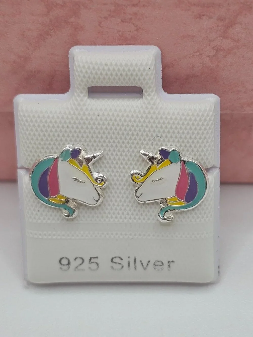 Sterling Silver 925 High Polished Colored Enamel Unicorn Head Screw Stud Earring